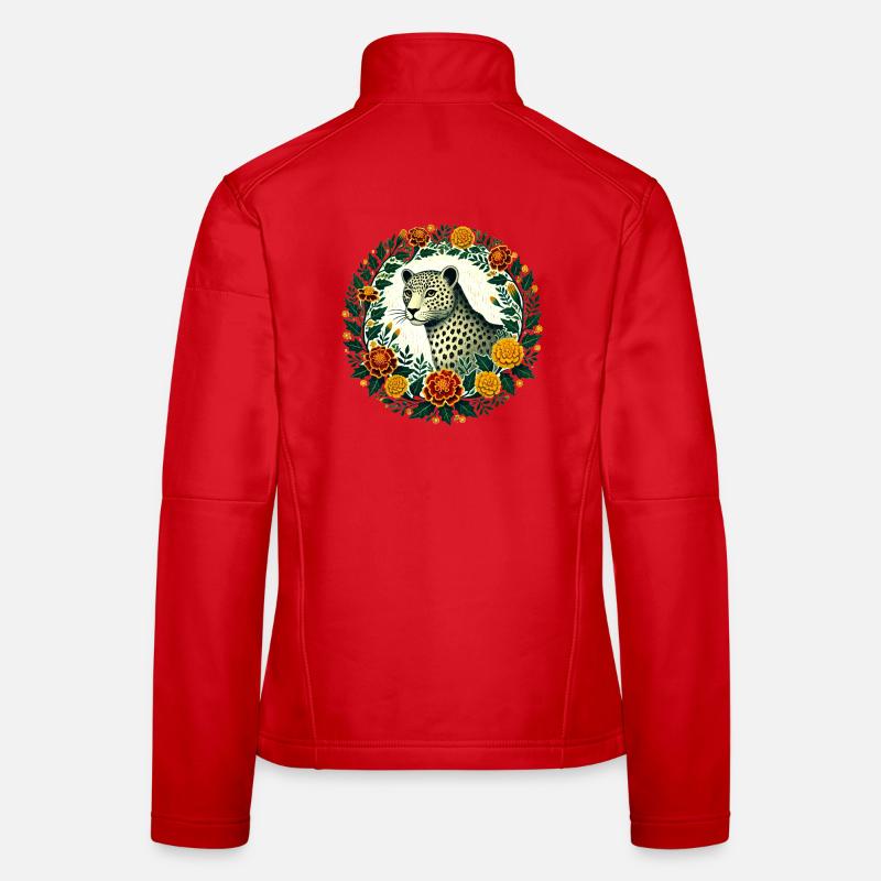 Elegant Leopard with Floral Frame Women's Softshell Jacket