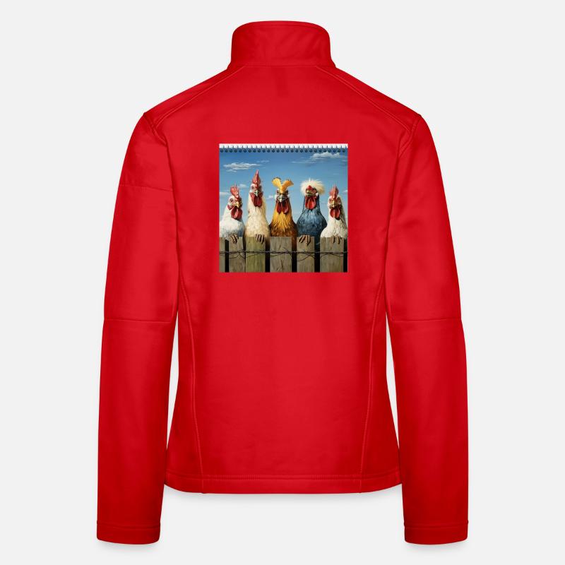 Humorous chicken family in comic style - Women's Softshell Jacket - red