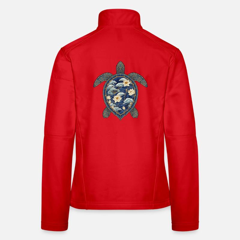 Turtle Porcelain Pattern - Lotus & Waves Women's Softshell Jacket