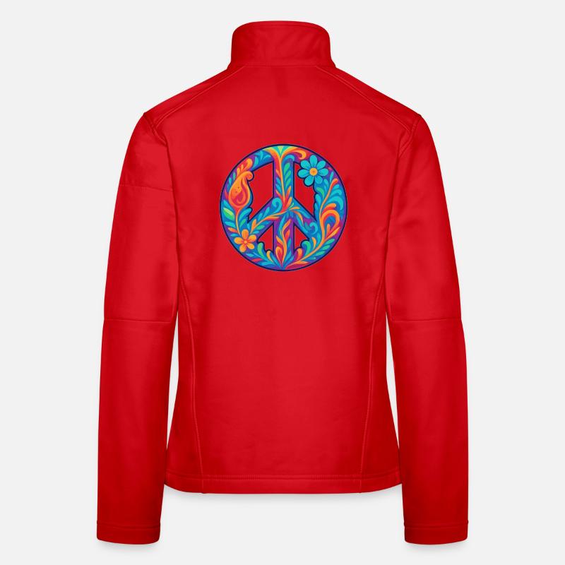 Floral Pattern Peace Symbol Design Women's Softshell Jacket