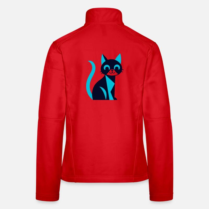Black-blue cat with aw effect - Women's Softshell Jacket - red