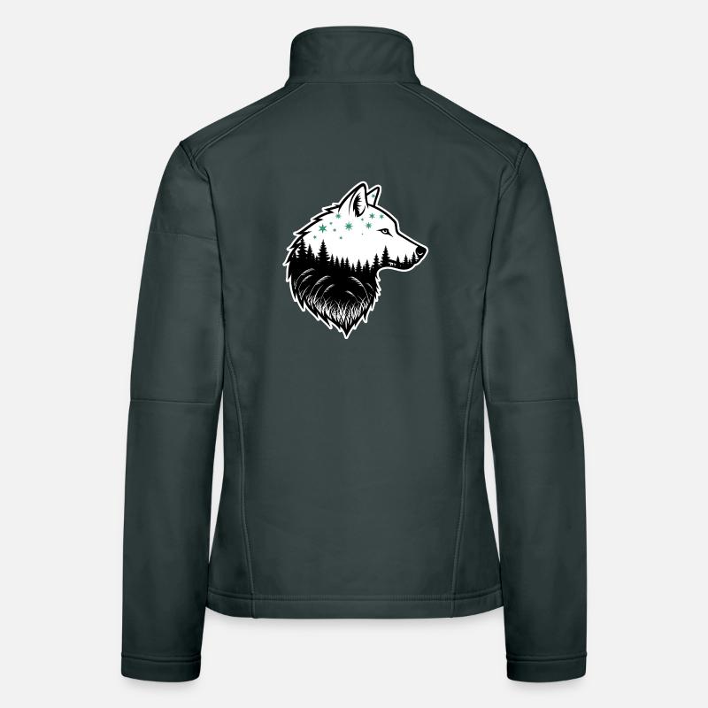 Wolf Silhouette Night Forest Design Women's Softshell Jacket