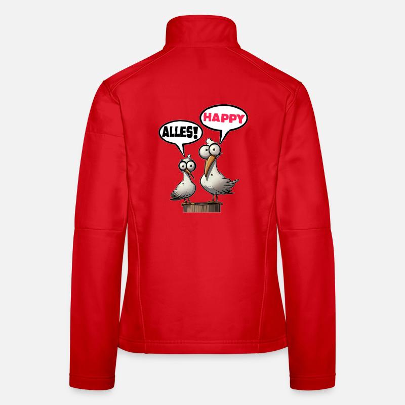 Humorous seagulls with speech bubbles everything happy Women's Softshell Jacket