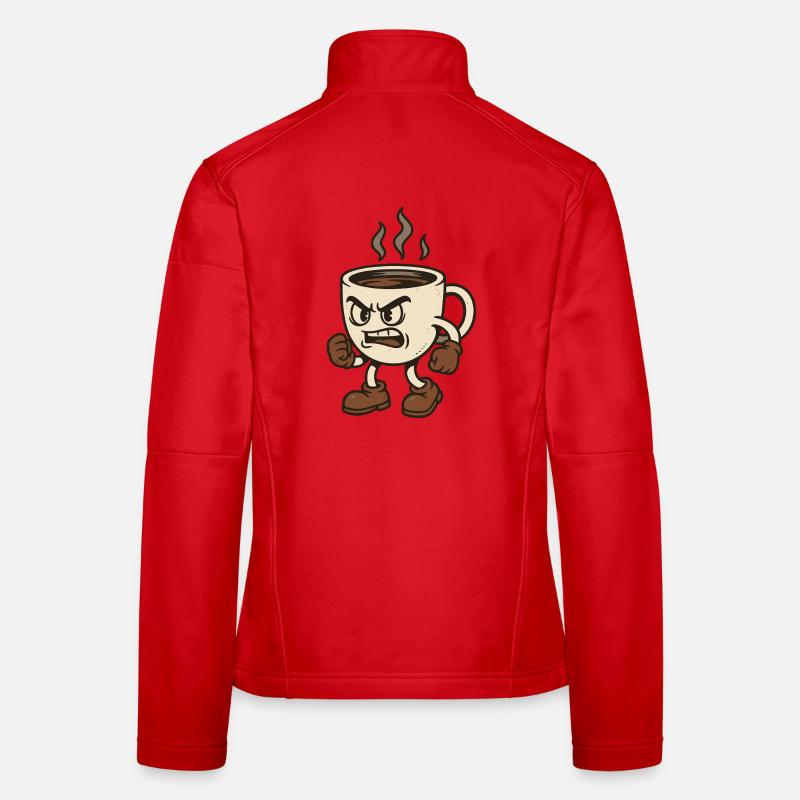 Empfindlicher Kaffeebecher mit Kampfpose Frauen Softshelljacke