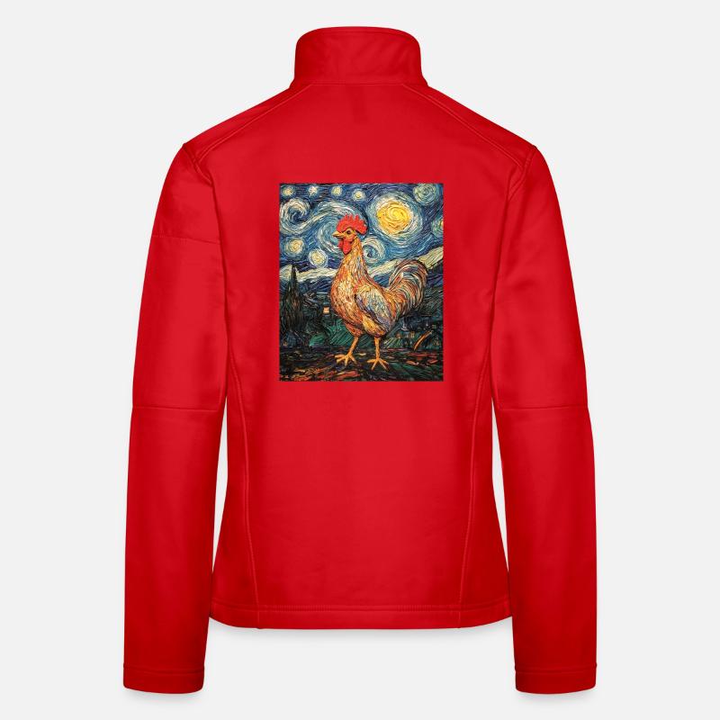 Chicken Rooster Chickens Van Gogh Style Starry Women's Softshell Jacket