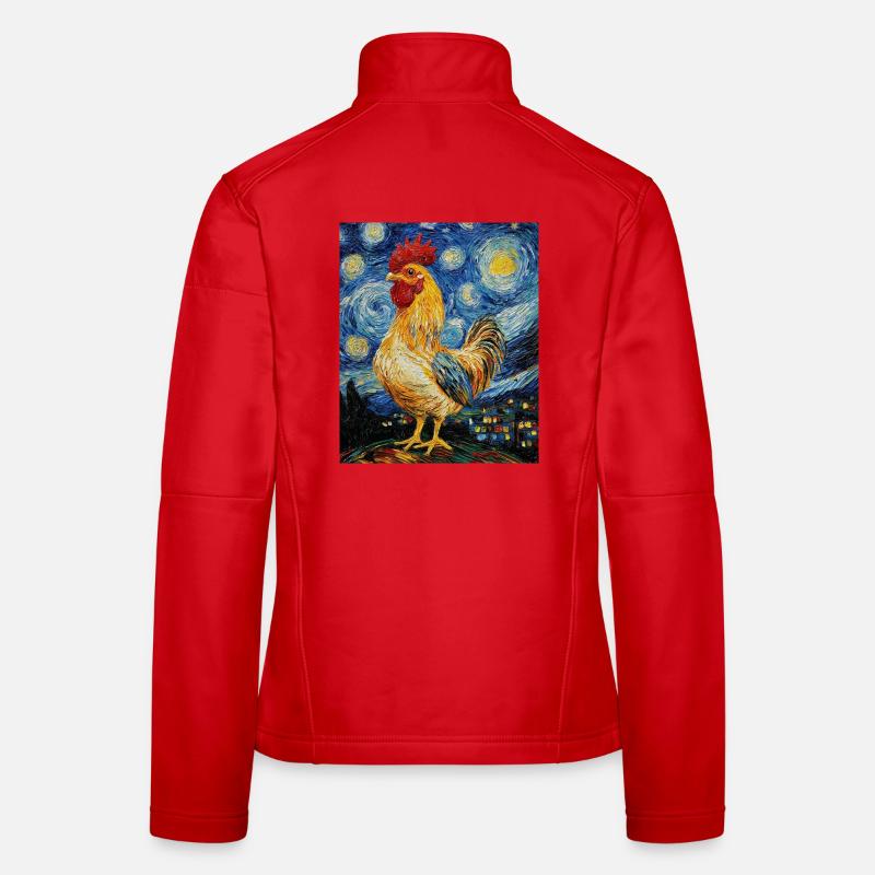 Chicken Rooster Chickens Van Gogh Style Starry Women's Softshell Jacket