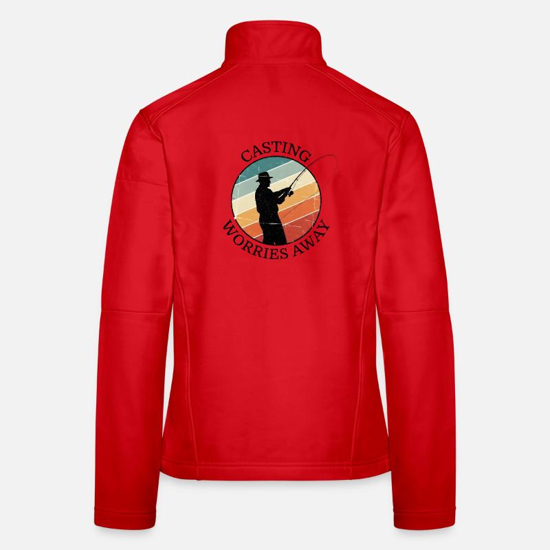 Casting Worries Away Retro Angler Motif - Women's Softshell Jacket - red