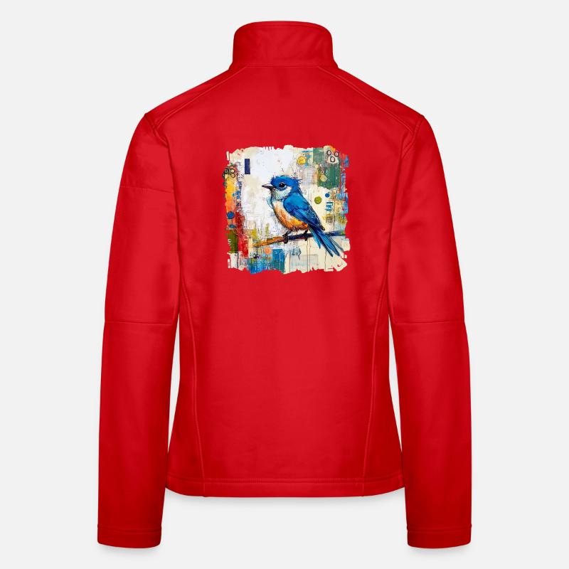Oiseau bleu dans une mer abstraite de couleurs Veste en tissu softshell Femme