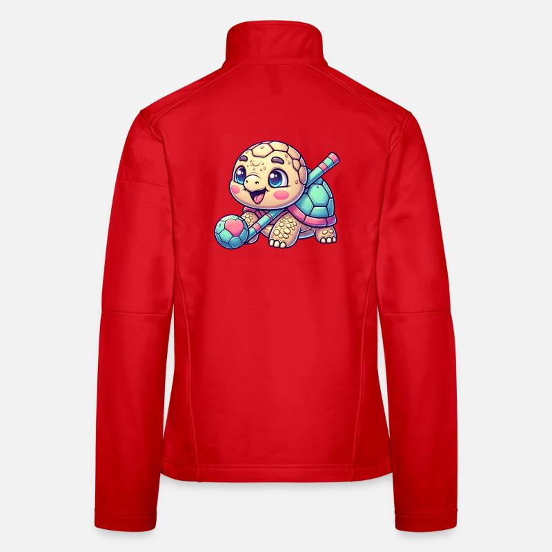 Cute turtle with hockey stick and ball - Women's Softshell Jacket - red