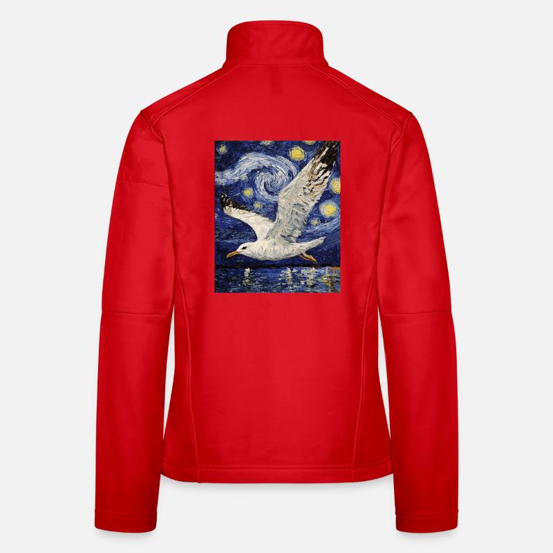 Möwe Vogel Van Gogh Style Starry Night Frauen Softshelljacke