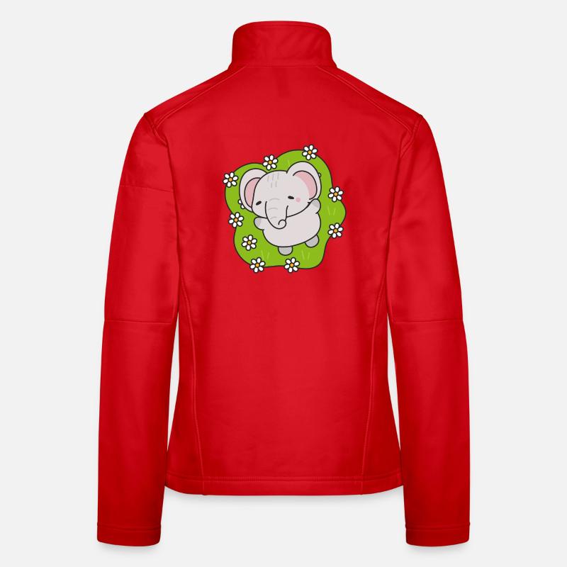 Éléphant Mignon aux Fleurs Veste en tissu softshell Femme