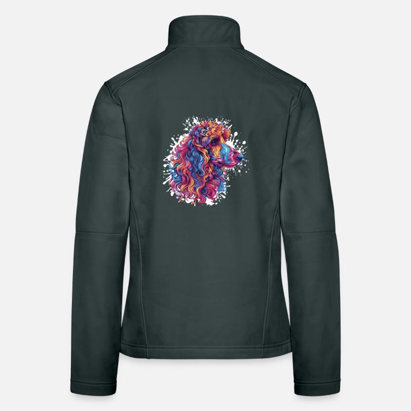Colored Poodle Head Artwork Women's Softshell Jacket