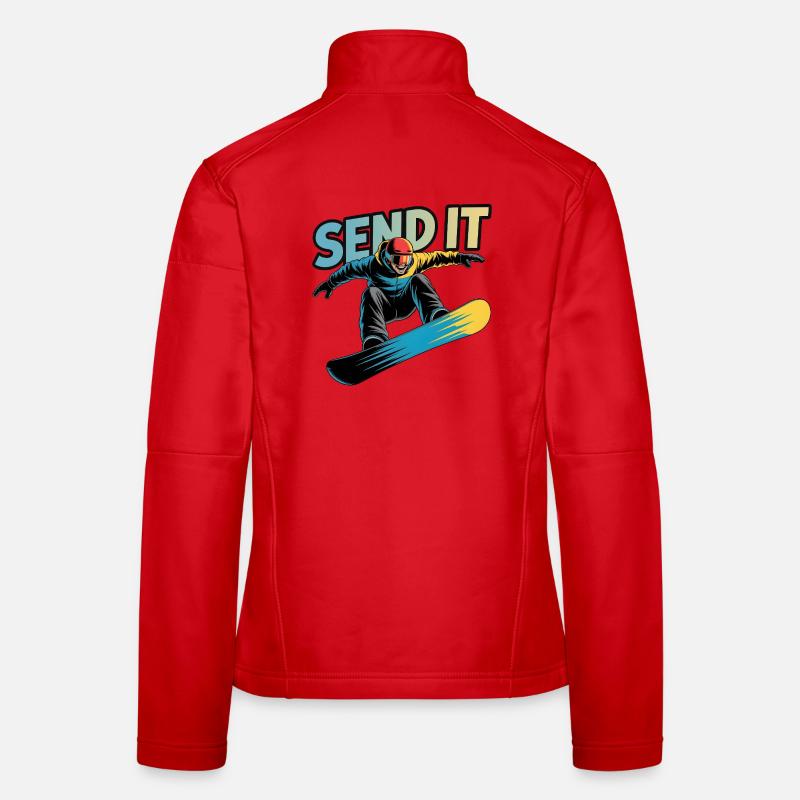 Snowboard Send It Action Comic Wintersport Frauen Softshelljacke