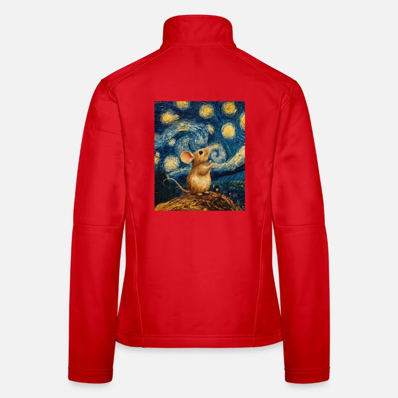 Mouse Eats Cheese Van Gogh Style Starry Night Women's Softshell Jacket