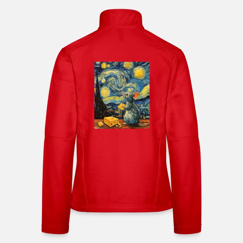 Mouse Eats Cheese Van Gogh Style Starry Night Women's Softshell Jacket