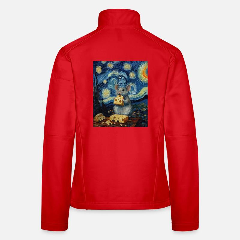Mouse Eats Cheese Van Gogh Style Starry Night Women's Softshell Jacket
