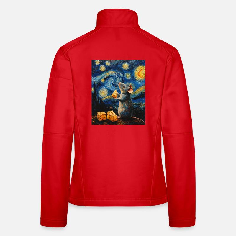 Mouse Eats Cheese Van Gogh Style Starry Night Women's Softshell Jacket