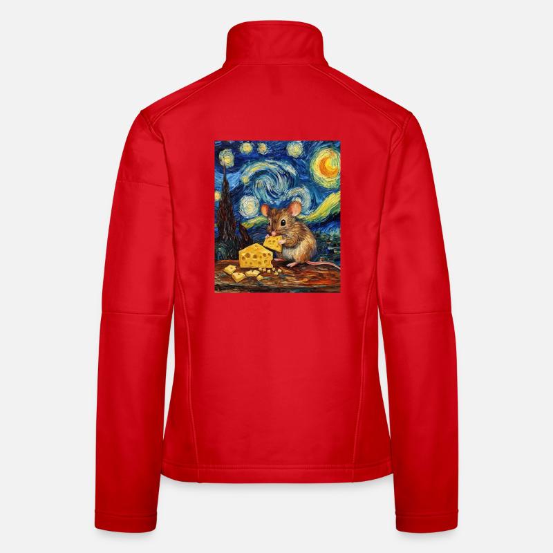 Mouse Eats Cheese Van Gogh Style Starry Night Women's Softshell Jacket