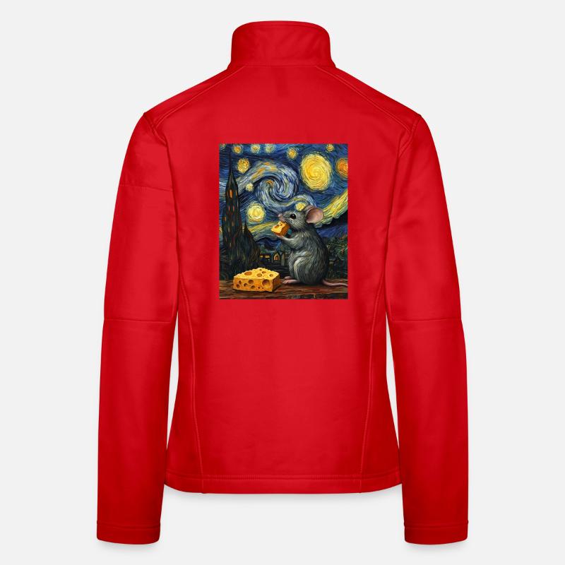 Mouse Eats Cheese Van Gogh Style Starry Night Women's Softshell Jacket