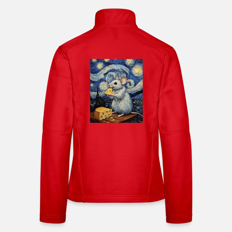 Mouse Eats Cheese Van Gogh Style Starry Night Women's Softshell Jacket