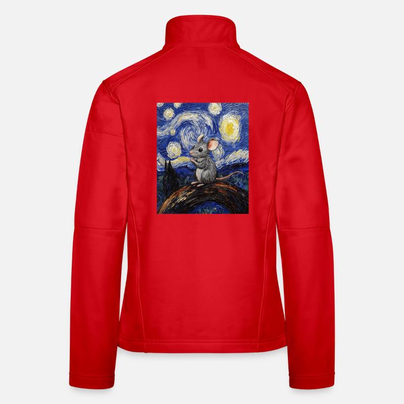 Mouse Eats Cheese Van Gogh Style Starry Night Women's Softshell Jacket