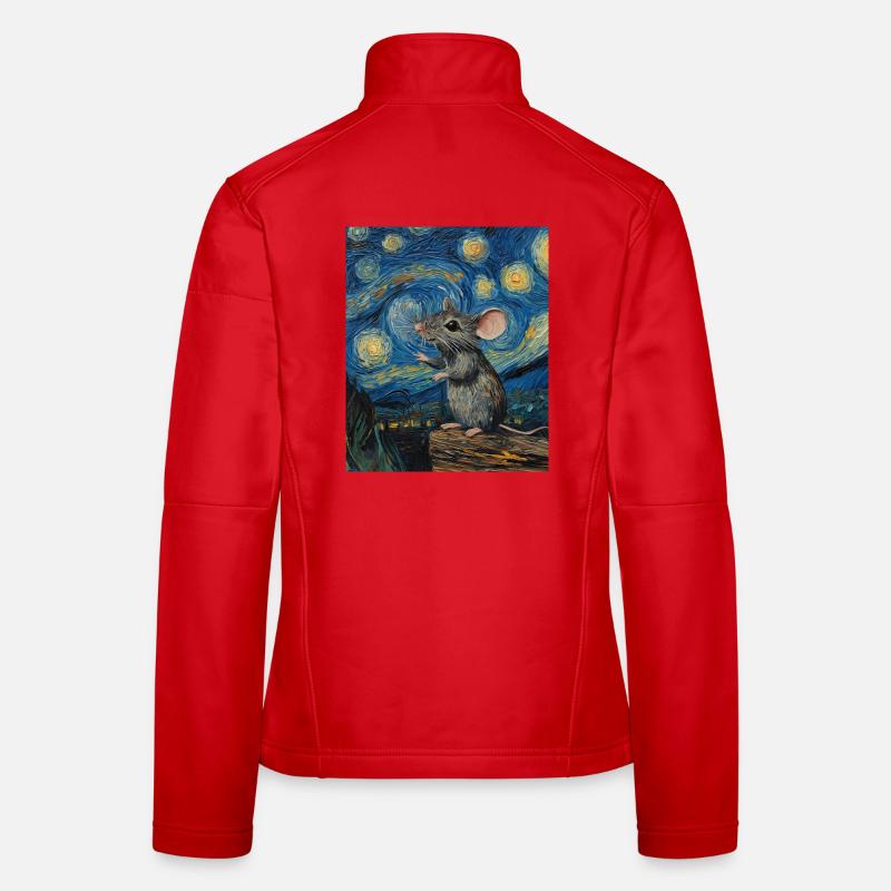 Mouse Eats Cheese Van Gogh Style Starry Night Women's Softshell Jacket