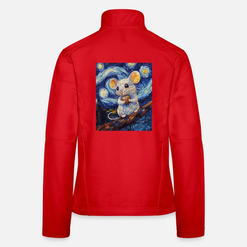 Mouse Eats Cheese Van Gogh Style Starry Night Women's Softshell Jacket
