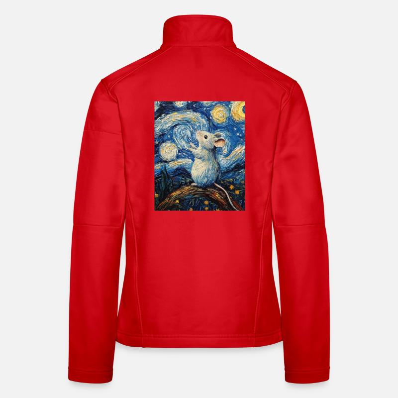 Mouse Eats Cheese Van Gogh Style Starry Night Women's Softshell Jacket