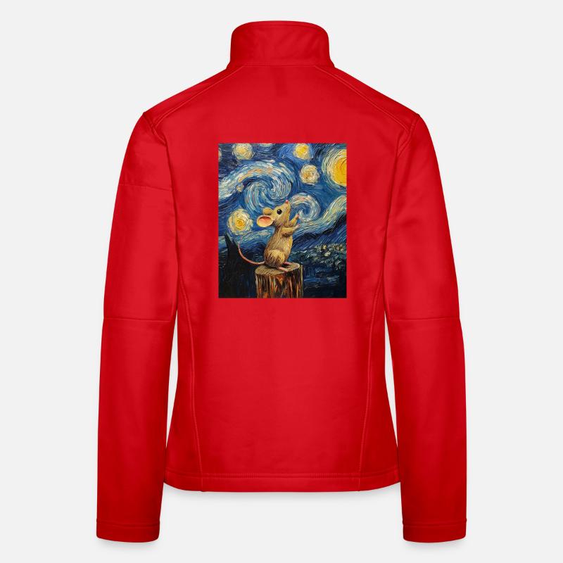 Mouse Eats Cheese Van Gogh Style Starry Night Women's Softshell Jacket