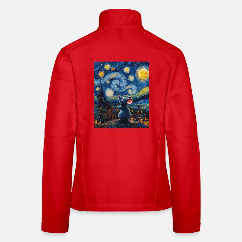 Mouse Eats Cheese Van Gogh Style Starry Night Women's Softshell Jacket