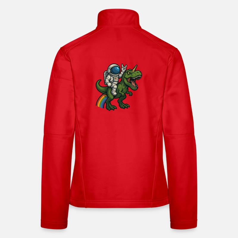Astronaut Riding Unicorn T-Rex - Women's Softshell Jacket - red