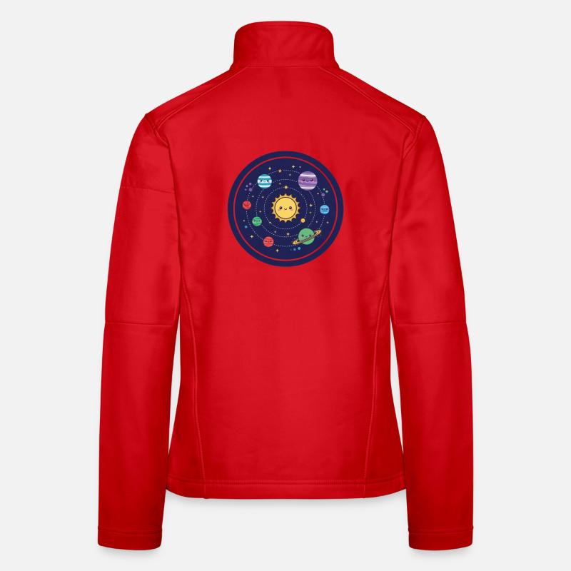Fröhliches Sonnensystem Design Frauen Softshelljacke