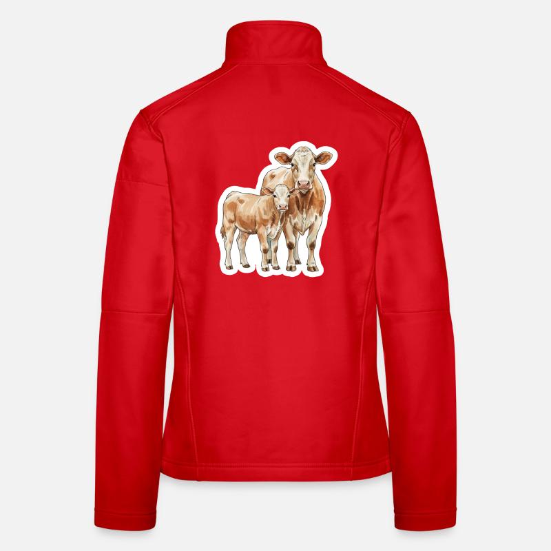 Kuh und Kalb – Aquarellkunst mit Herz - Frauen Softshelljacke - Rot