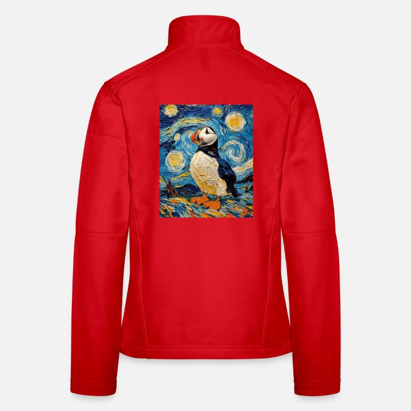 Puffin Bird Van Gogh Style Starry Night Women's Softshell Jacket
