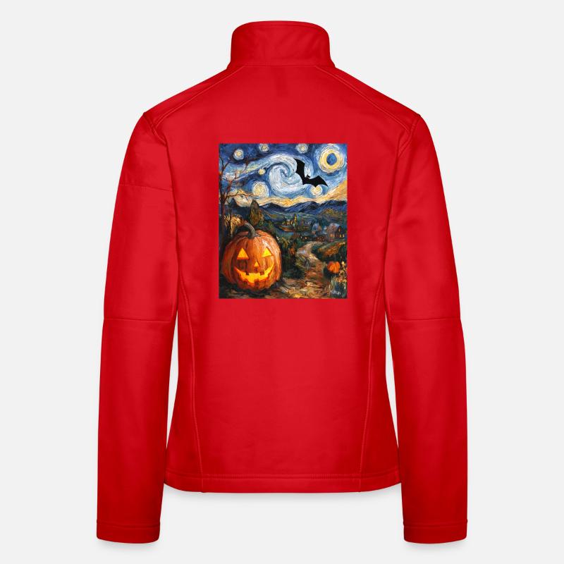 Pumpkin Bat Halloween Van Gogh Starry Night Women's Softshell Jacket