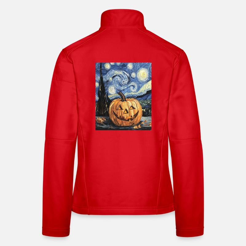 Pumpkin Halloween Van Gogh Style Starry Night Women's Softshell Jacket