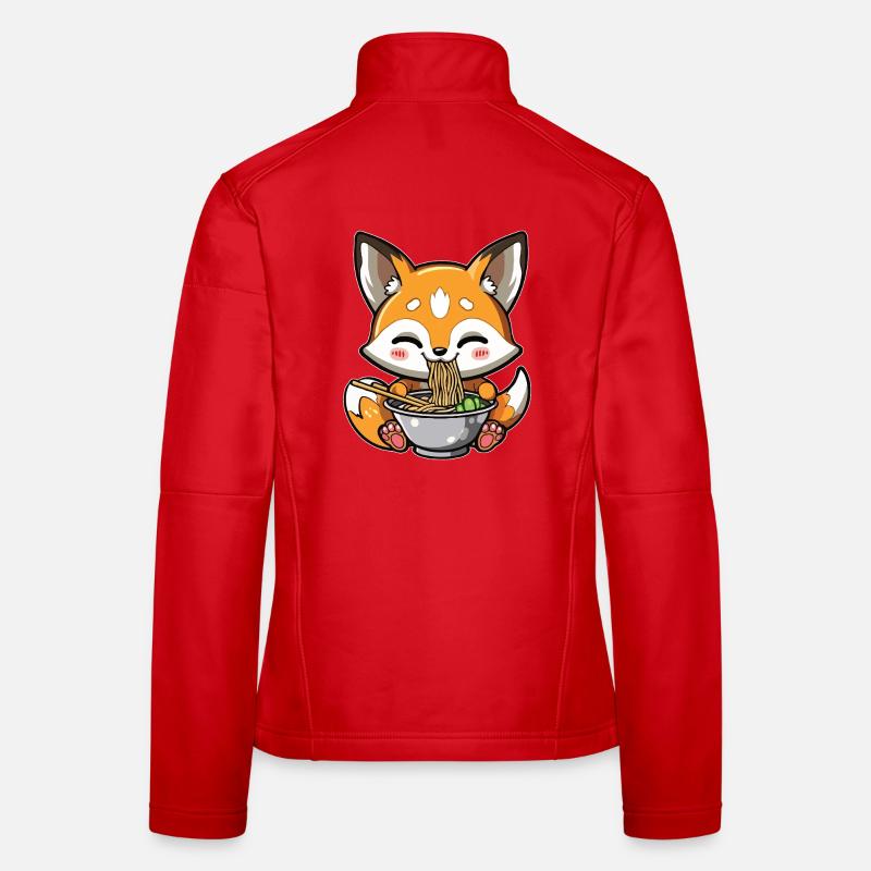 Kawaii Fox Eats Ramen Noodles Women's Softshell Jacket