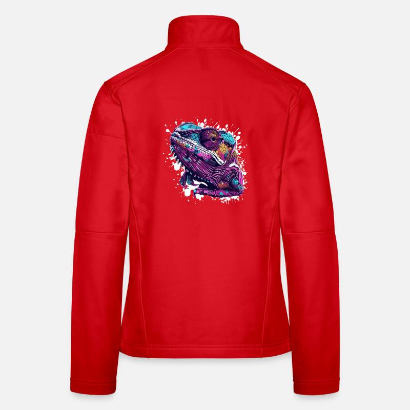 Neon Reptilienkopf Chamäleon Frauen Softshelljacke