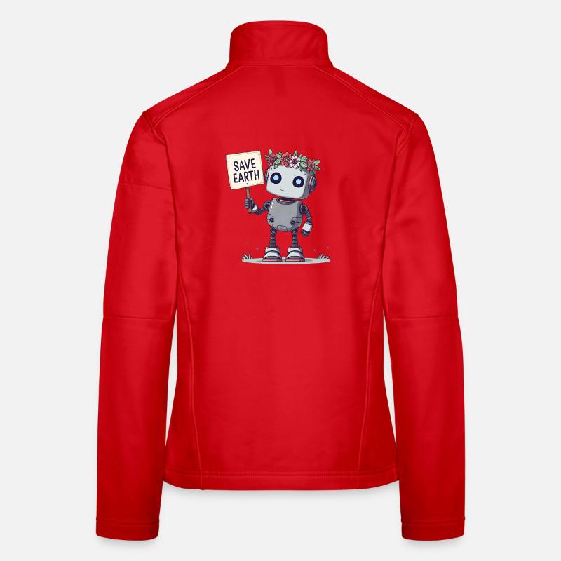 Cute Robot with Flower Crown – Save Earth Women's Softshell Jacket