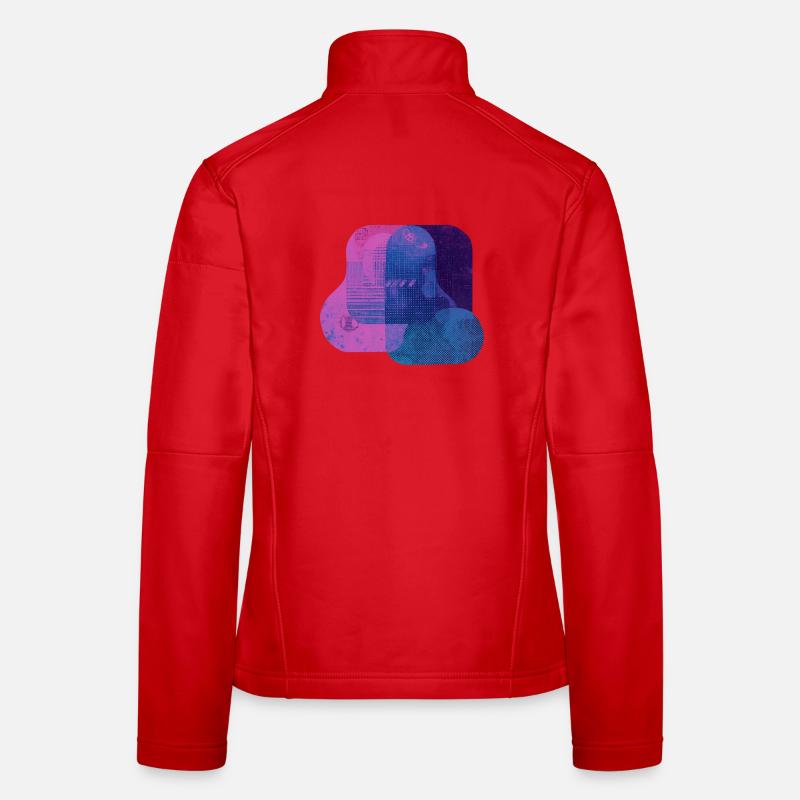 Abstract Tech Layers — Blue & Pink Digital Art Women's Softshell Jacket