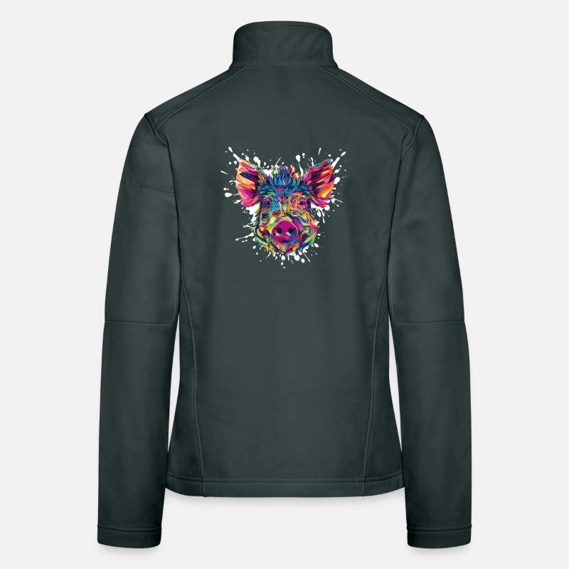 Colour explosion pig's head Women's Softshell Jacket