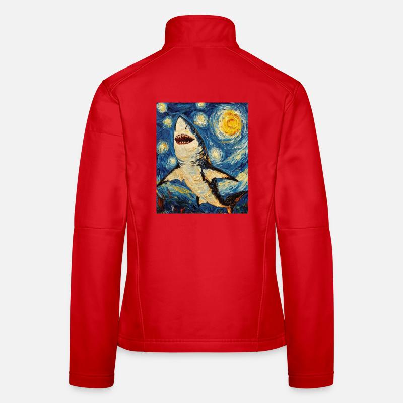 Shark Fish Van Gogh Style Starry Night Women's Softshell Jacket