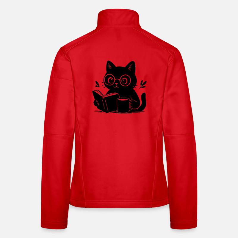 Book Cat Coffee Lover Book Reading Cat Women's Softshell Jacket