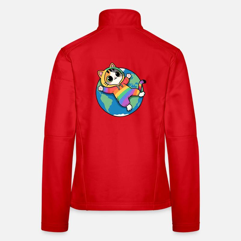 Rainbow cat on planet Earth - Women's Softshell Jacket - red