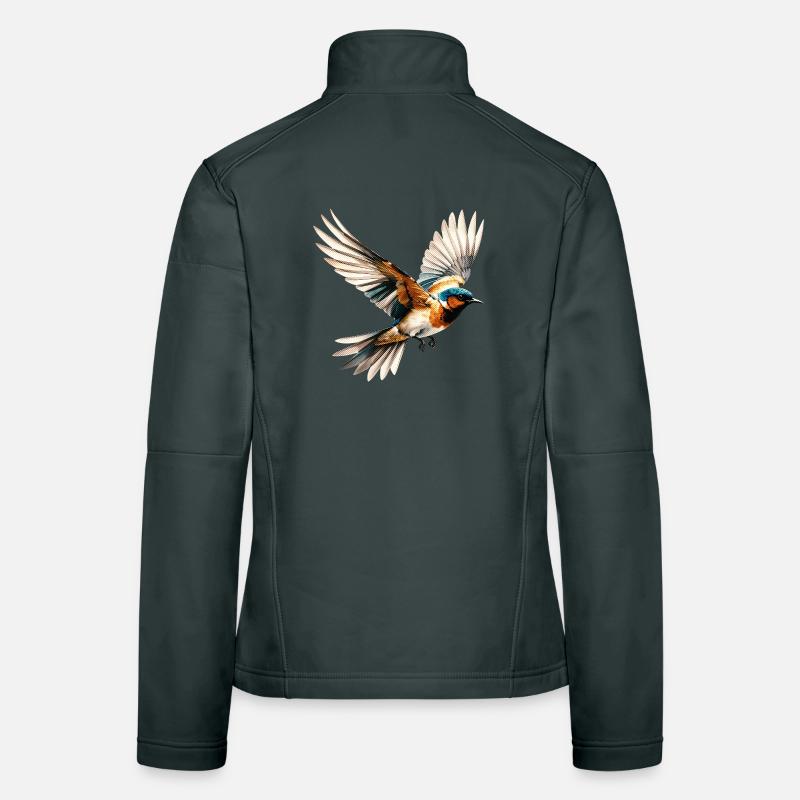 Lebendige Pop-Art mit fliegendem Vogel Frauen Softshelljacke