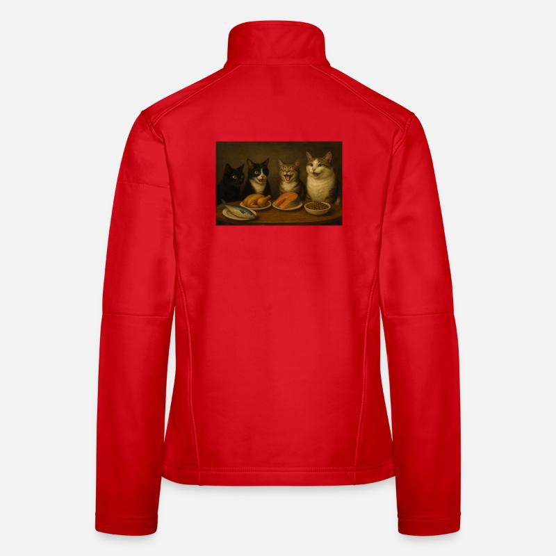 Four cats at the feast at the table Women's Softshell Jacket
