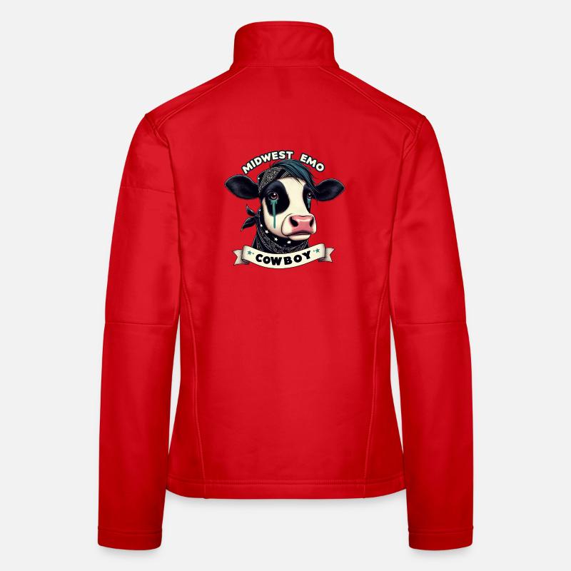 Midwest Emo Cowboy Cow Illustration - Women's Softshell Jacket - red