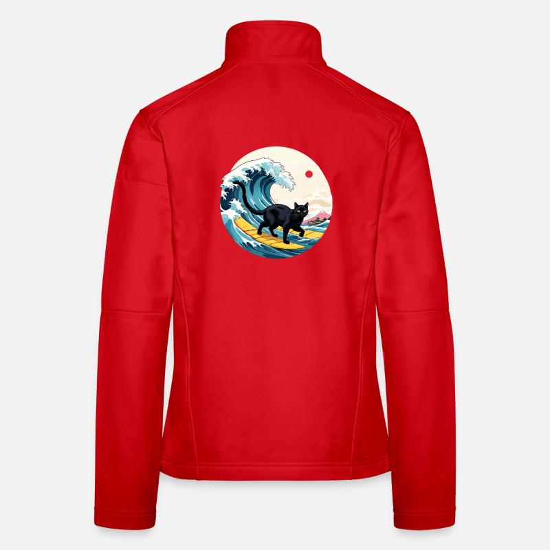 Black Cat Surfing Wave Women's Softshell Jacket