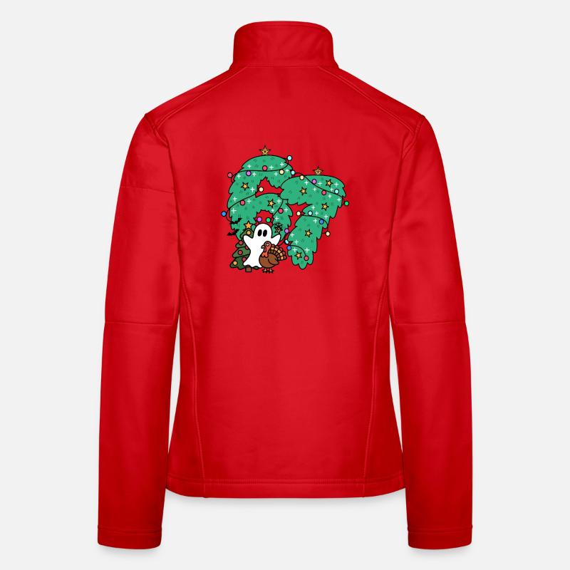 67 number Whimsical Ghost Under Festive Evergreen - Women's Softshell Jacket - red