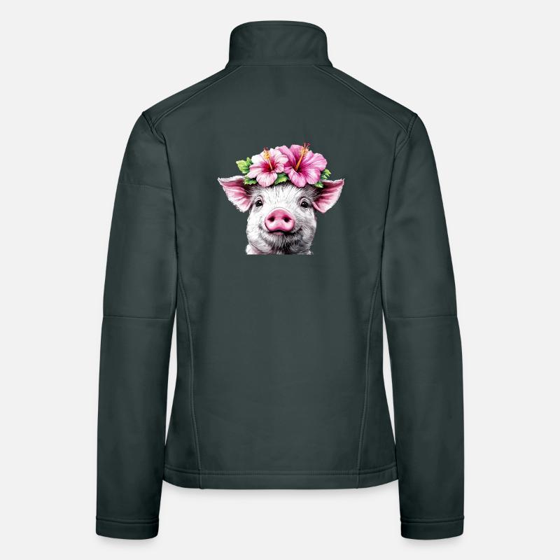 Hibiscus Crown Pig Women's Softshell Jacket